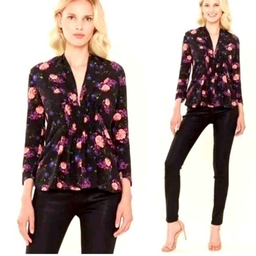 🍕🍭IRO Noun Floral Smock Blouse black pink blue Flower detail CLOSEOUT